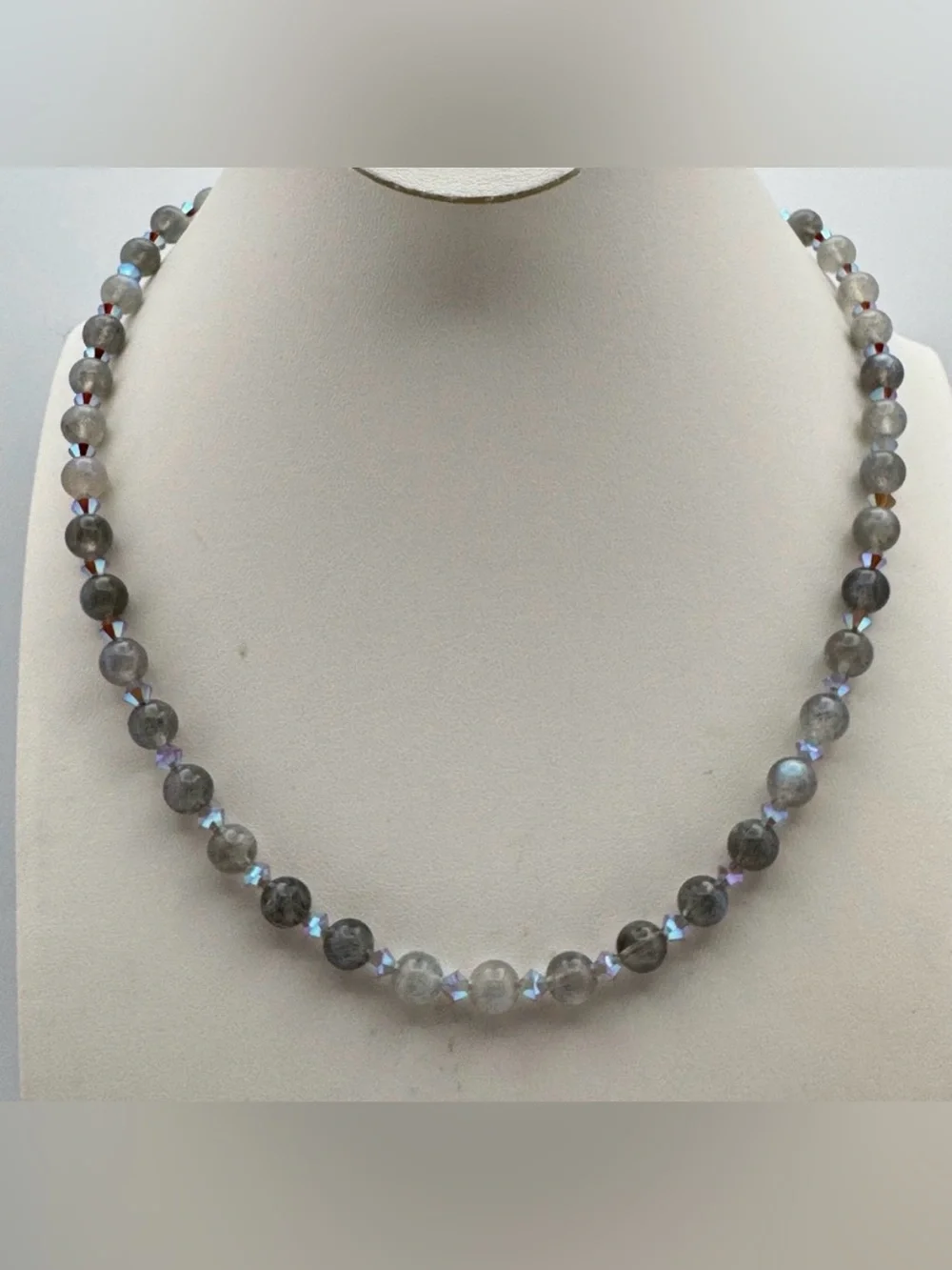 Stunning New Labradorite Beaded Necklace Swarovski Crystal Accents Silver Toggle